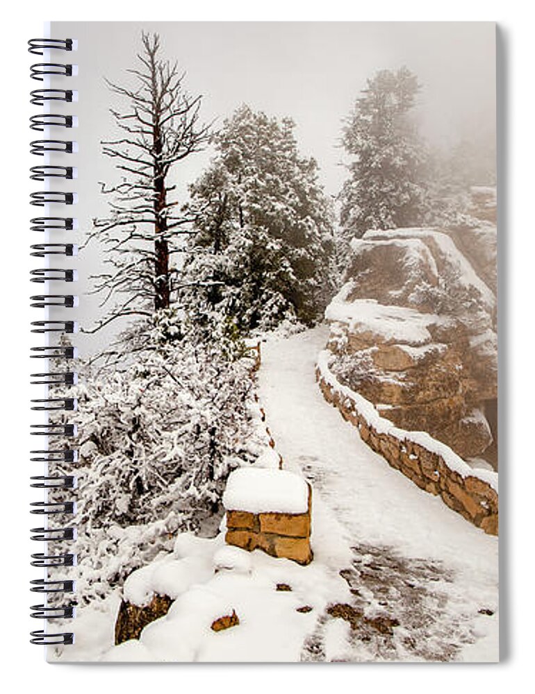 Bright Angel Trail North Rim Grand Canyon Spiral Notebook featuring the photograph Bright Angel Trail Snow North Rim Grand Canyon by Dustin K Ryan