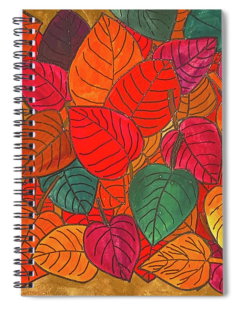 Leaves Spiral Notebook featuring the mixed media Bright Fall Leaves by Lisa Neuman