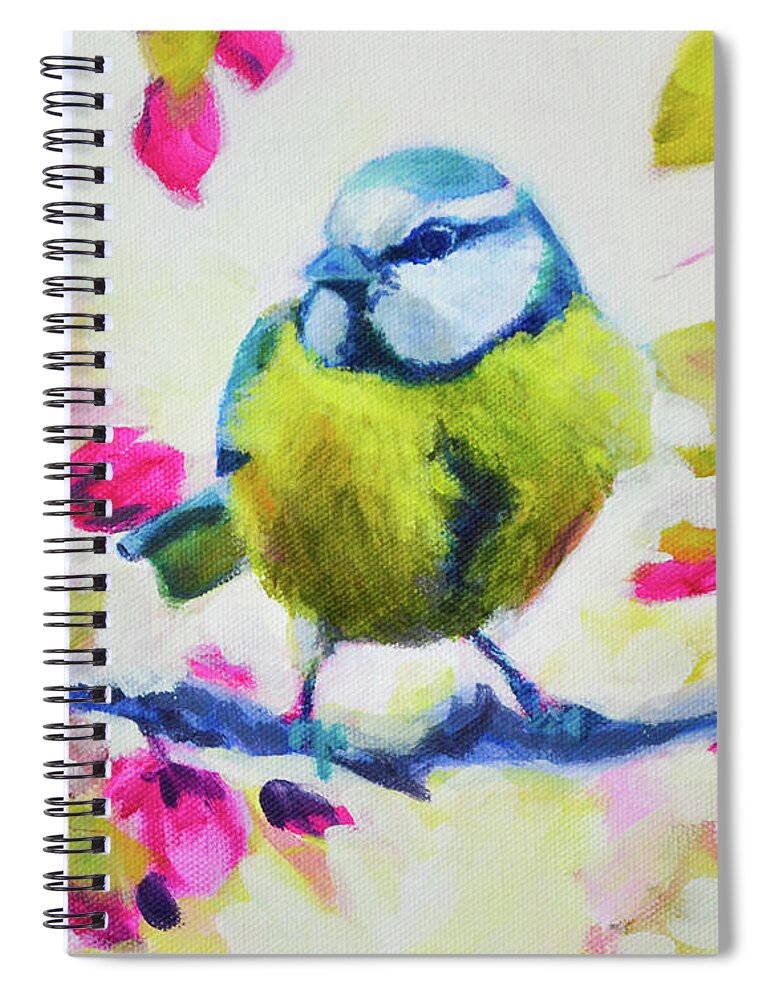 Birds Spiral Notebook featuring the painting Bright Little Bird by Amanda Schwabe