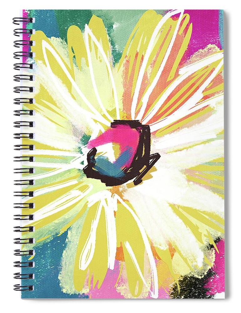 Flower Spiral Notebook featuring the mixed media Bright Yellow Flower- Art by Linda Woods by Linda Woods