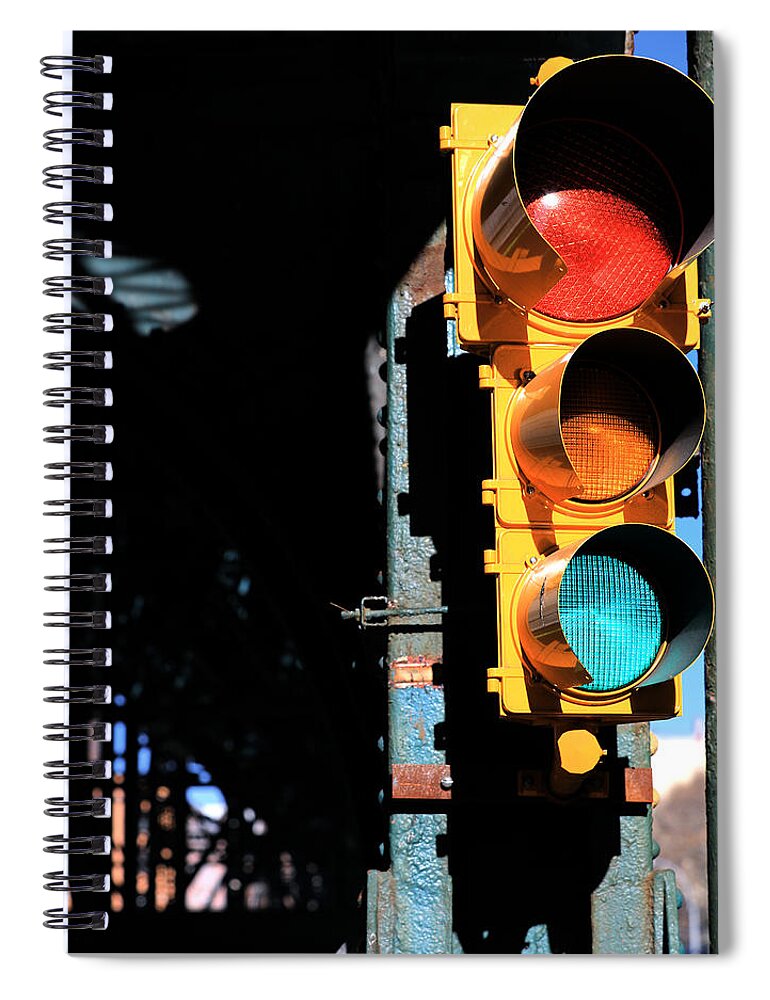 Traffic Signal Spiral Notebook featuring the photograph Broadway Traffic Signal under Manhattan Valley 1 Train Viaduct by Steve Ember