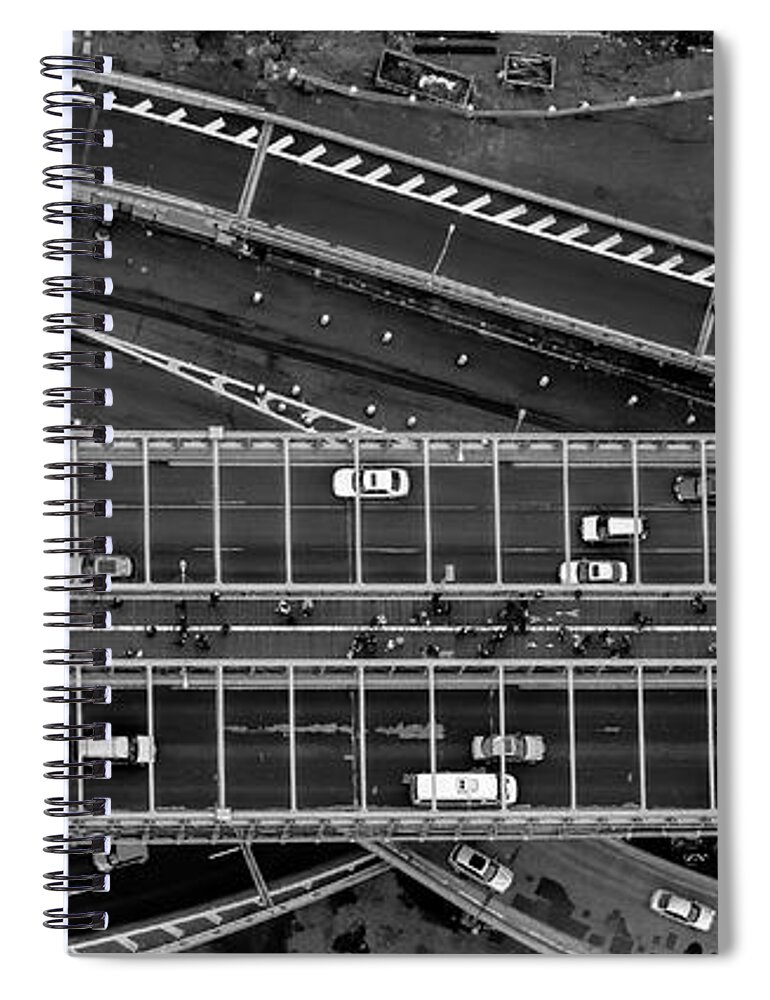Brooklyn Bridge Spiral Notebook featuring the photograph Brooklyn Bridge Vertical Aerial View by David Oppenheimer