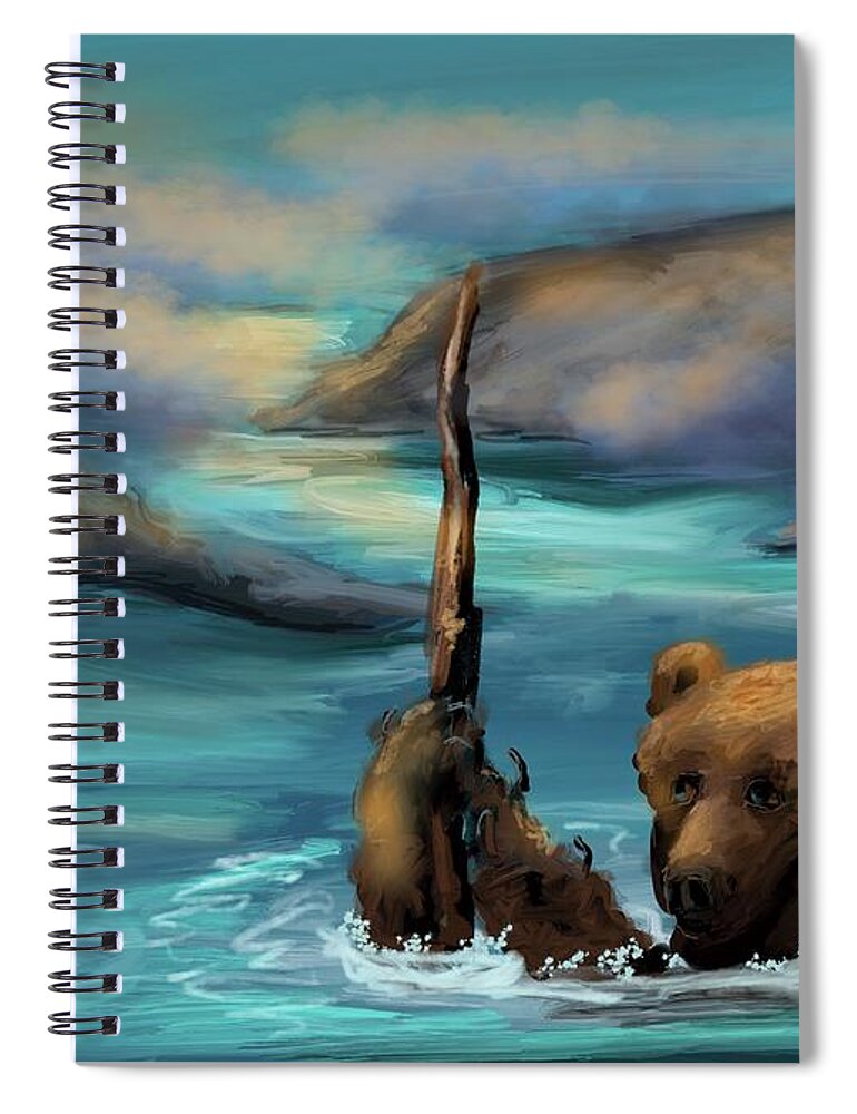 Alaska Spiral Notebook featuring the digital art Brown Bear by Doug Gist