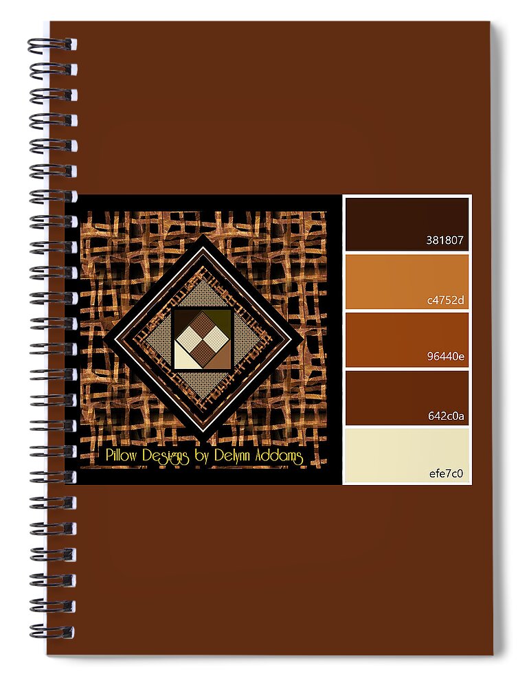 Brown Spiral Notebook featuring the digital art Brown Black Fabric Motif Swatch for Home Decor Decorating Ideas by Delynn Addams
