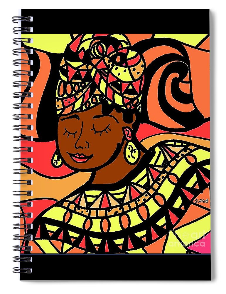 Orange Spiral Notebook featuring the mixed media Brown Queen 1 by Sheila J Hall