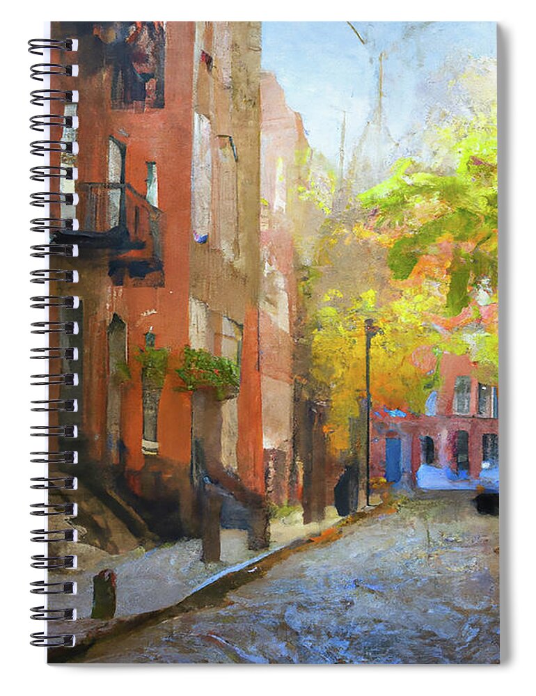 Greenwich Village Spiral Notebook featuring the digital art Brownstones on a Quiet Street in Greenwich Village by Alison Frank
