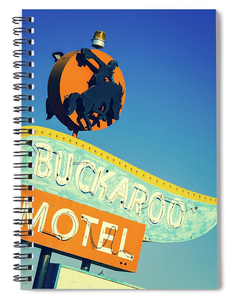 Motel Sign Spiral Notebook featuring the photograph Buckaroo Motel Sign Photo by Sonja Quintero