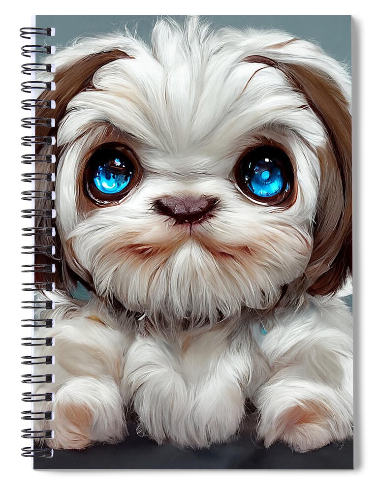 Religion Spiral Notebook featuring the painting Buddha cute white and little brown shiz tzu with big  c68da416 6516 47a8 aed1 d164566 by MotionAge Designs
