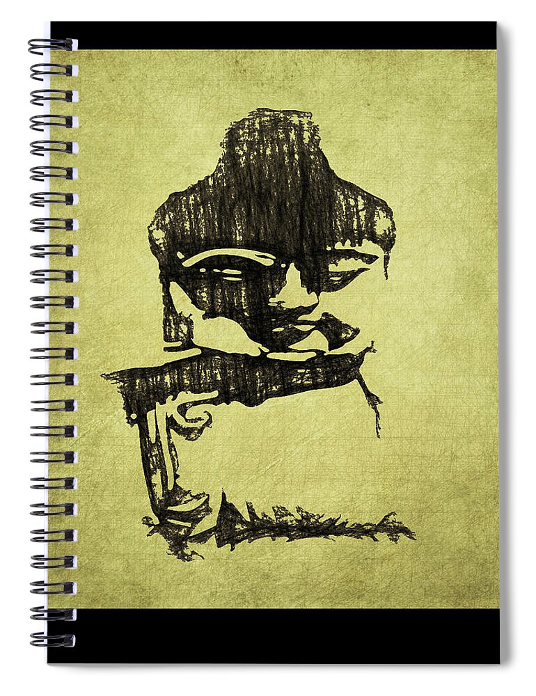 Buddha In Charcoal Spiral Notebook featuring the mixed media Buddha in Charcoal by Kandy Hurley