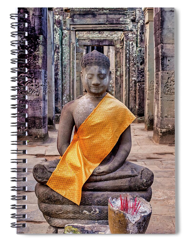 Cambodia Spiral Notebook featuring the photograph Buddha in Prasat Bayon by Fabrizio Troiani
