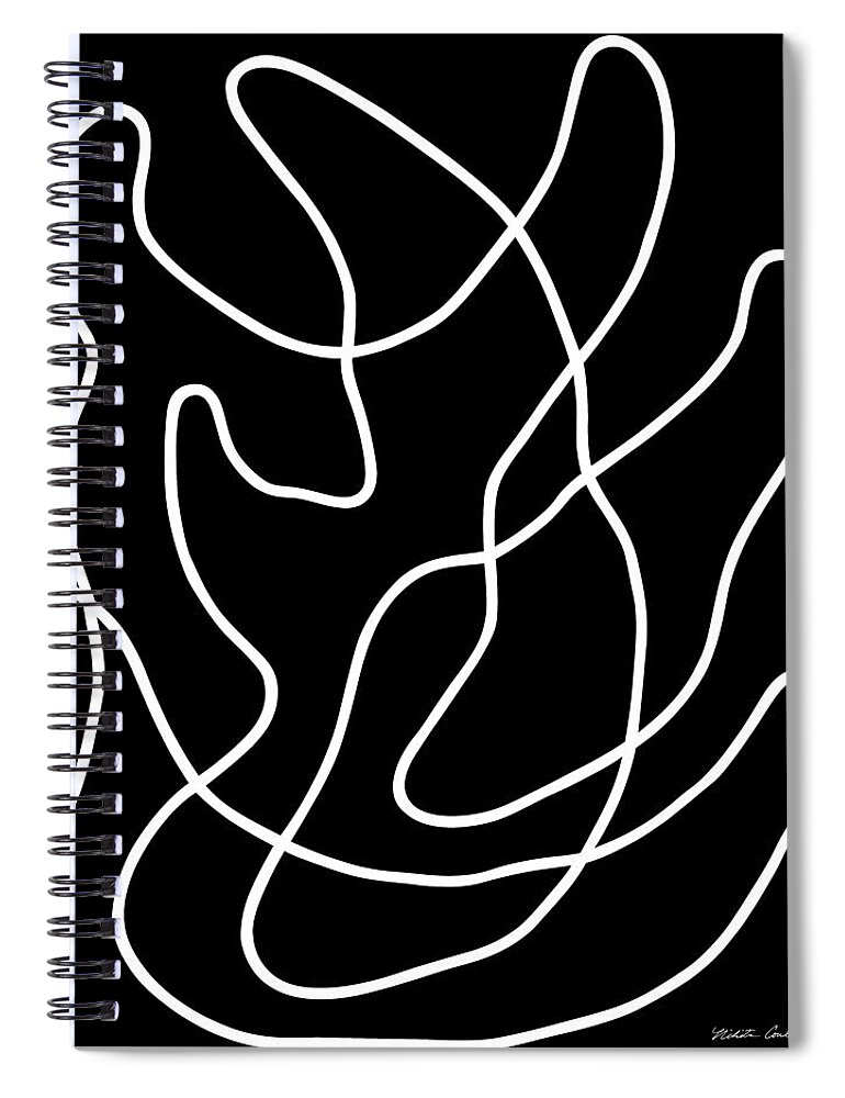 Nikita Coulombe Spiral Notebook featuring the painting Buddhas Hand II white line on black background by Nikita Coulombe