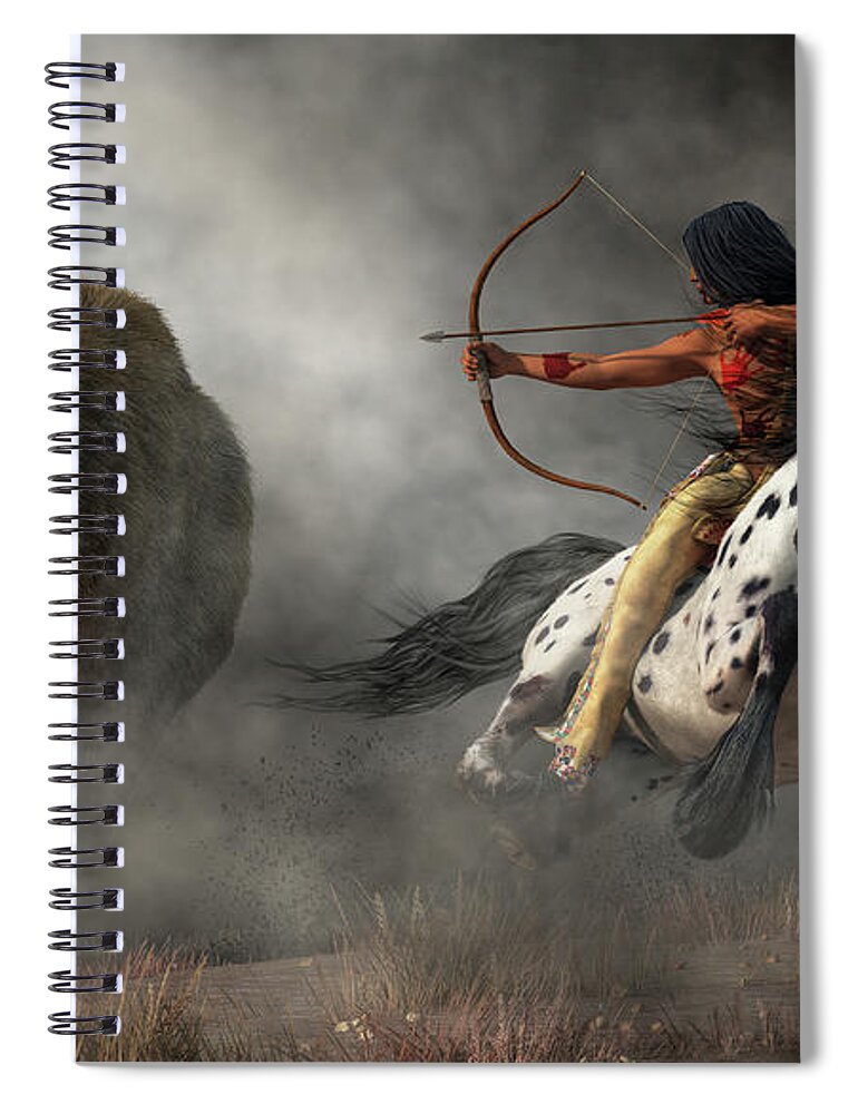 Buffalo Hunt Spiral Notebook featuring the digital art Buffalo Hunt by Daniel Eskridge