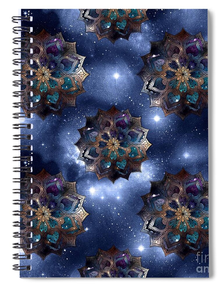 Watercolor Spiral Notebook featuring the digital art Bulena - Blue Watercolor Mandala Galaxy Dharma Pattern by Sambel Pedes