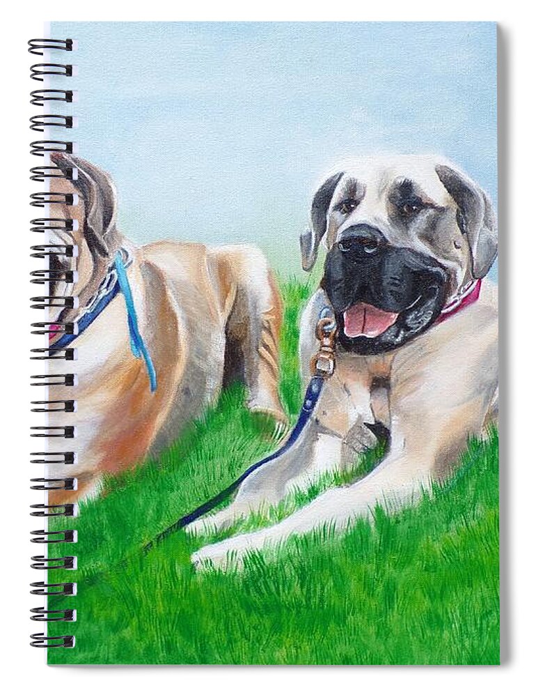 Pets Spiral Notebook featuring the painting Bull Mastiffs by Kathie Camara