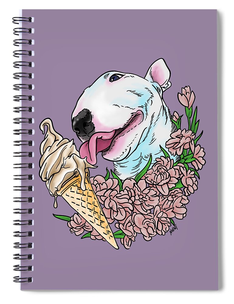 Bull Terrier Spiral Notebook featuring the digital art Bull Terrier Loving Ice Cream by Jindra Noewi