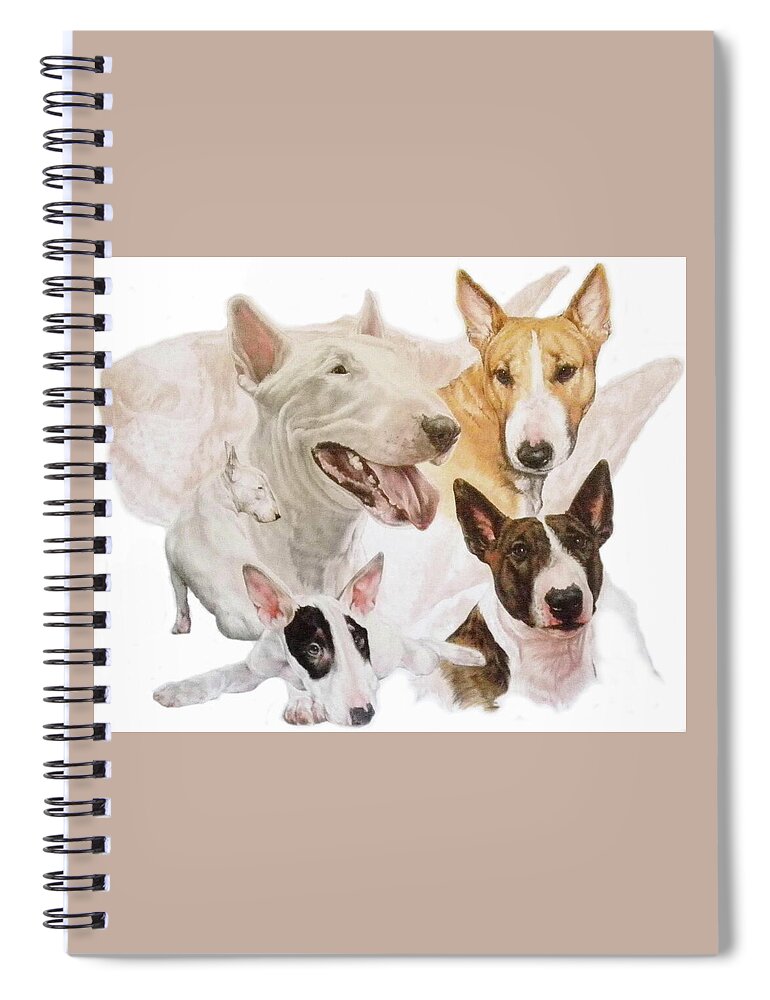 Purebred Spiral Notebook featuring the mixed media Bull Terrier Medley by Barbara Keith