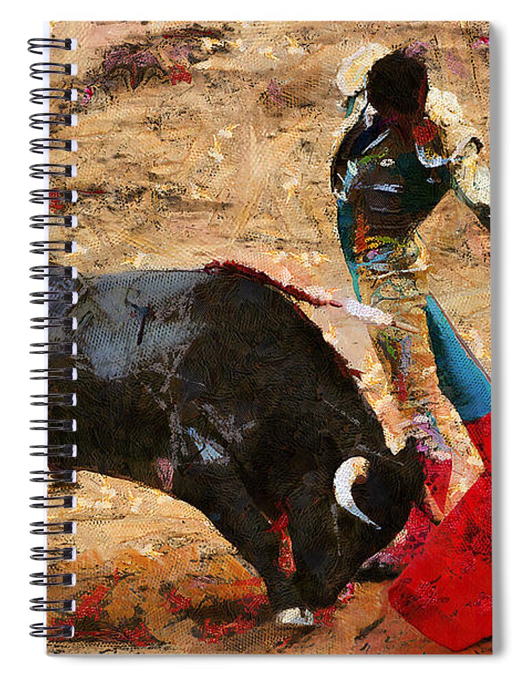 Bull Spiral Notebook featuring the painting Bullfighting by Charlie Roman