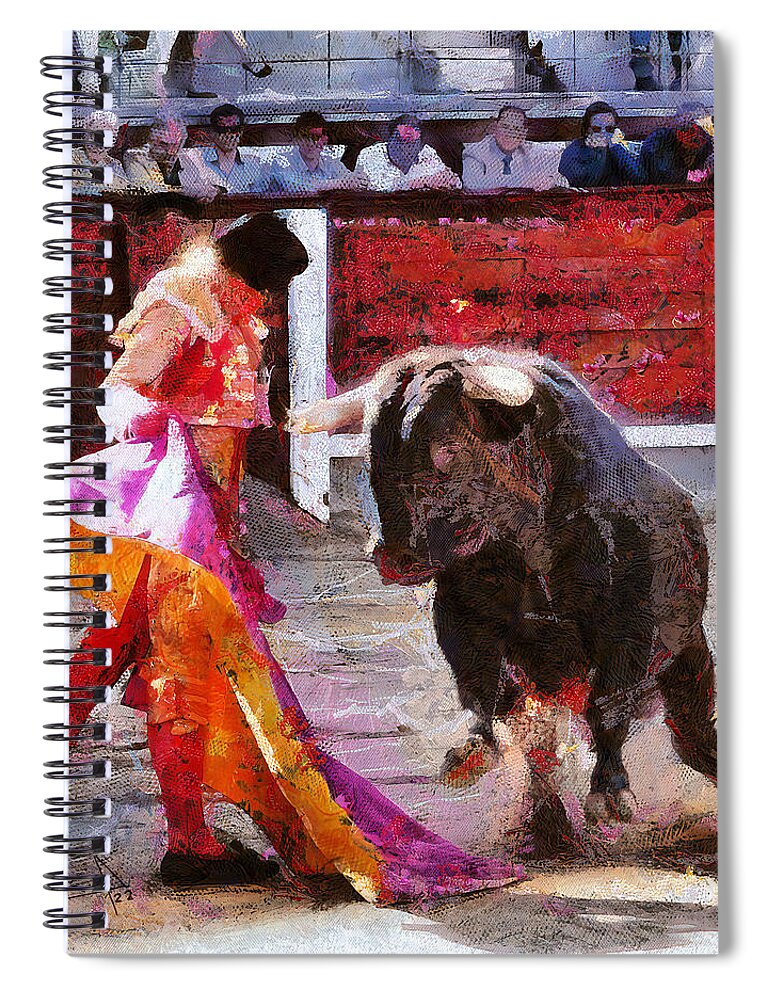 Bull Spiral Notebook featuring the painting Bullfighting in Spain by Charlie Roman