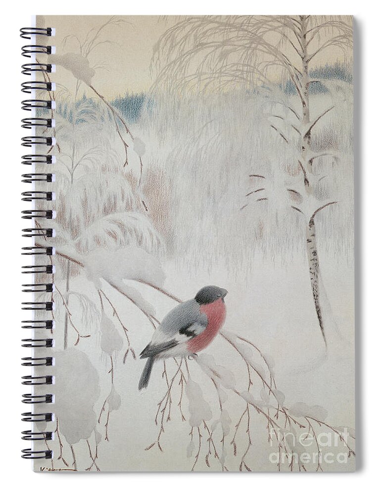 Theodor Kittelsen Spiral Notebook featuring the drawing Bullfinch, 1906 by O Vaering by Theodor Kittelsen