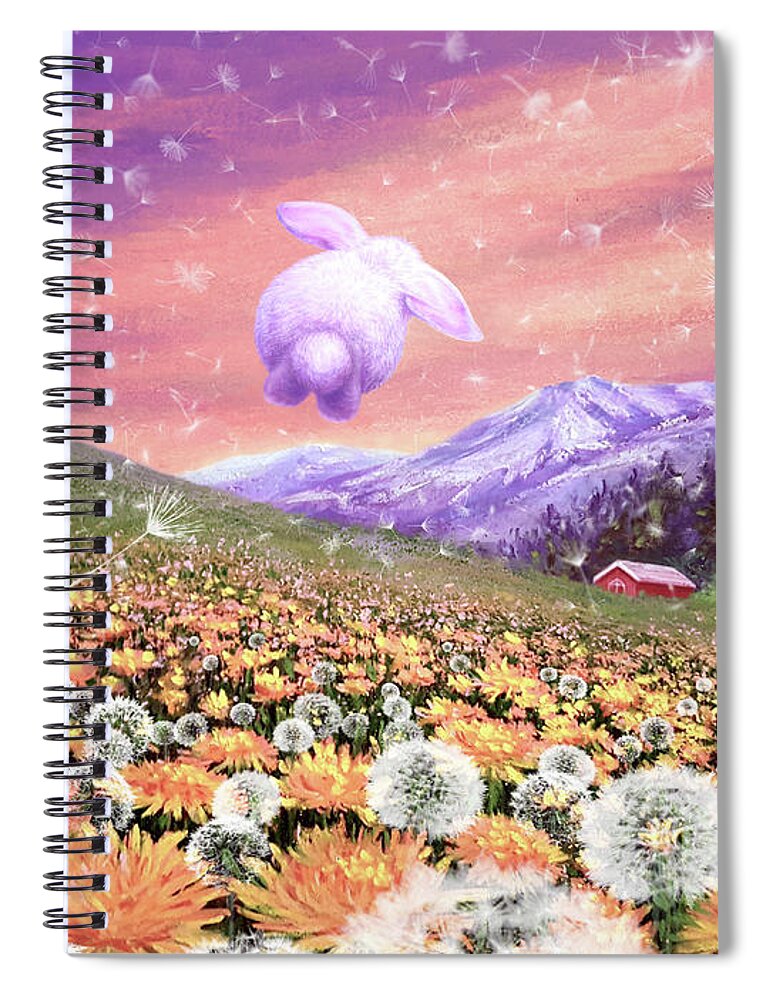 Dandelion Spiral Notebook featuring the painting Bunny Hopping in the Field of Hope   by Yoonhee Ko