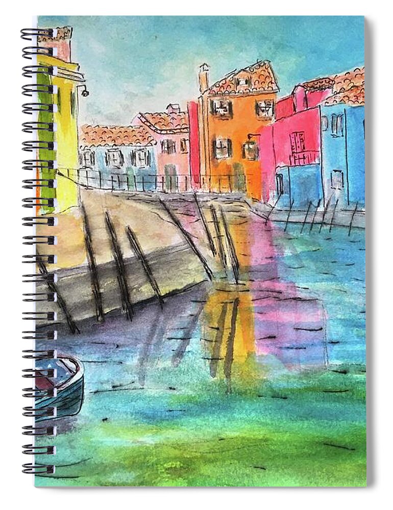 Watercolors Spiral Notebook featuring the painting Burano Canal by Anne Sands