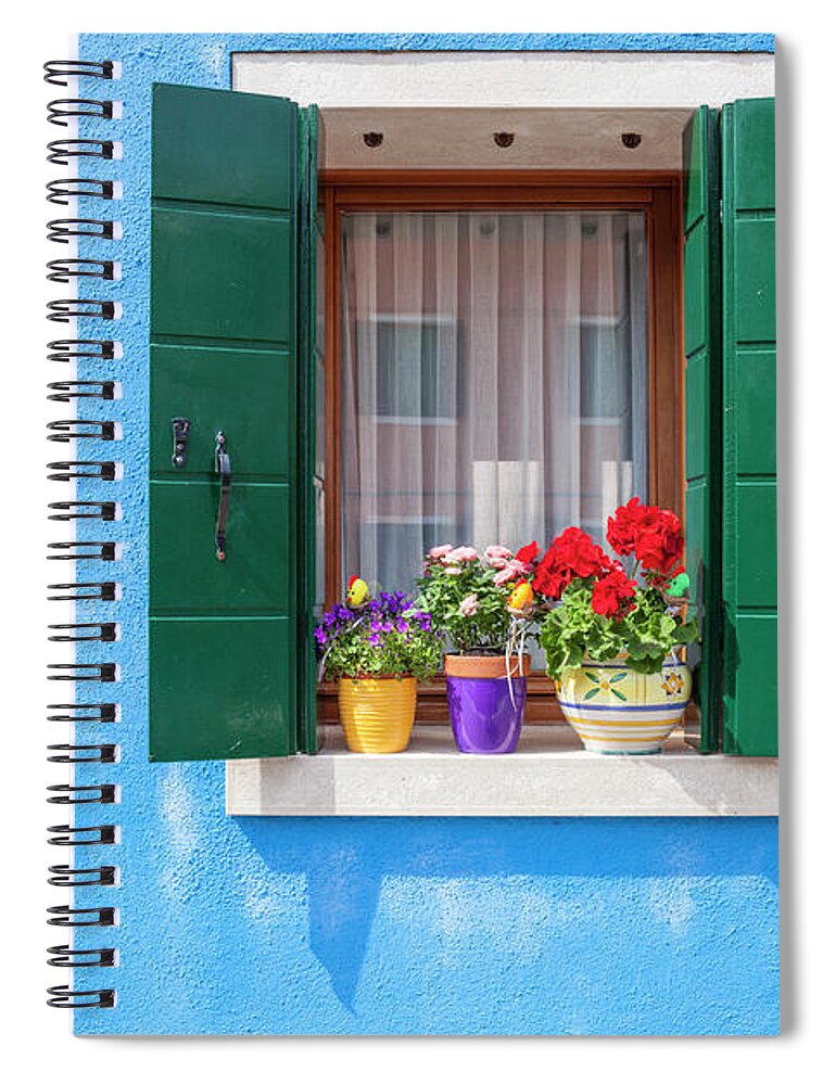 Burano Italy Spiral Notebook featuring the photograph Burano flower pots, Italy by Neale And Judith Clark