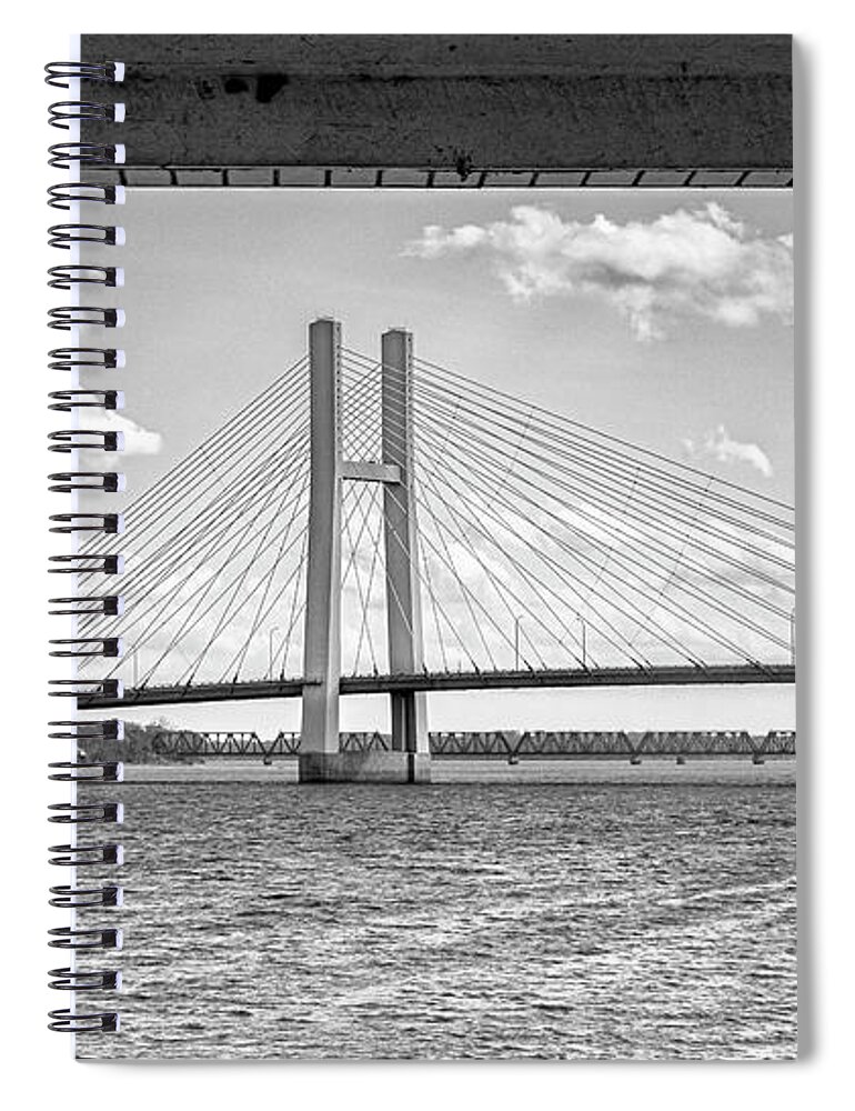 Bridge Spiral Notebook featuring the photograph Burlington Bridge View From A Gazebo by Tony Locke
