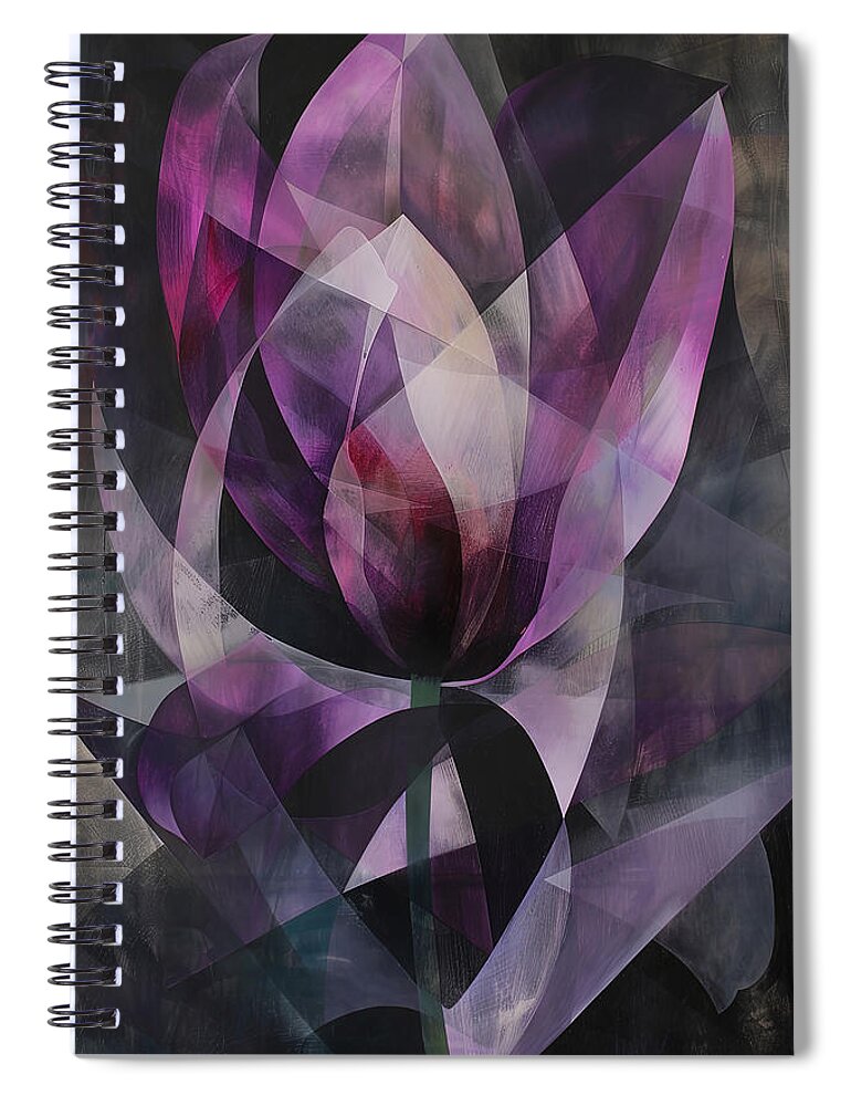 Purple Tulips Spiral Notebook featuring the painting Burst of Purple in Geometric Form by Lourry Legarde