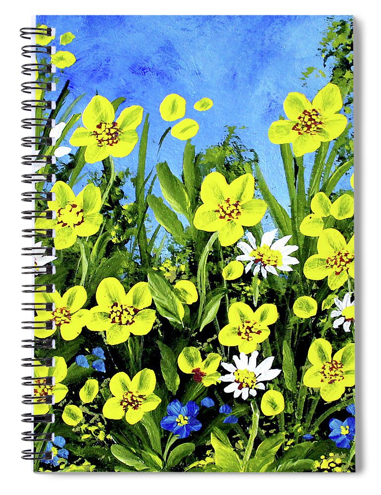 Buttercups Spiral Notebook featuring the painting Buttercup Meadow by Judith Rowe