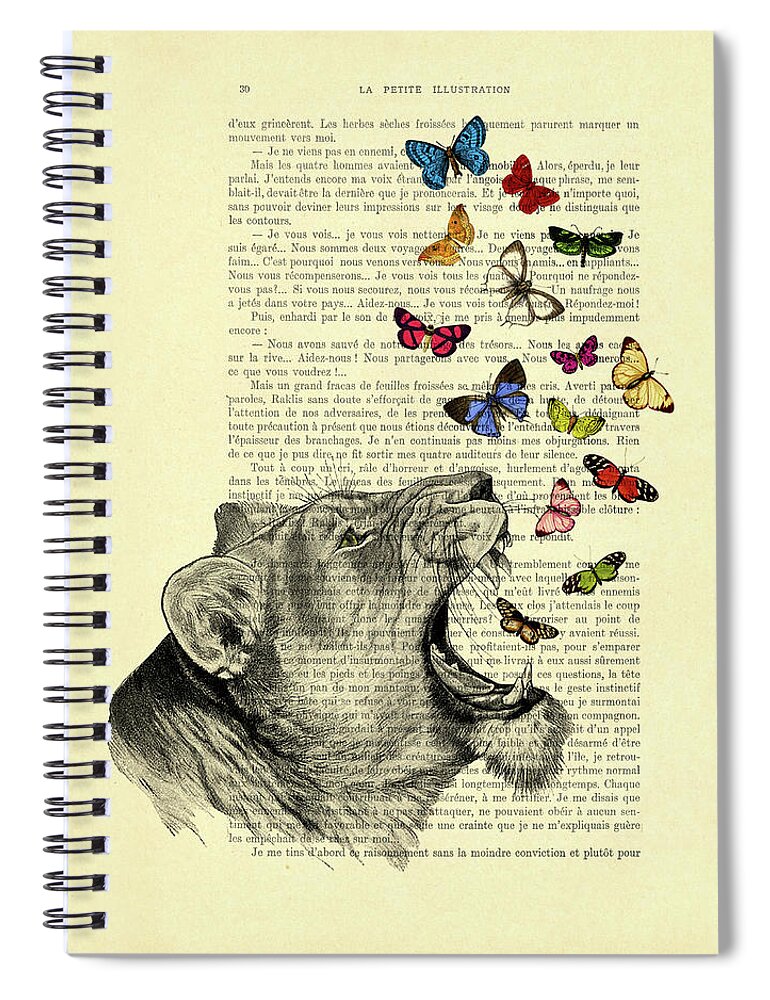 Lion Spiral Notebook featuring the digital art Butterflies lioness book page art print by Madame Memento