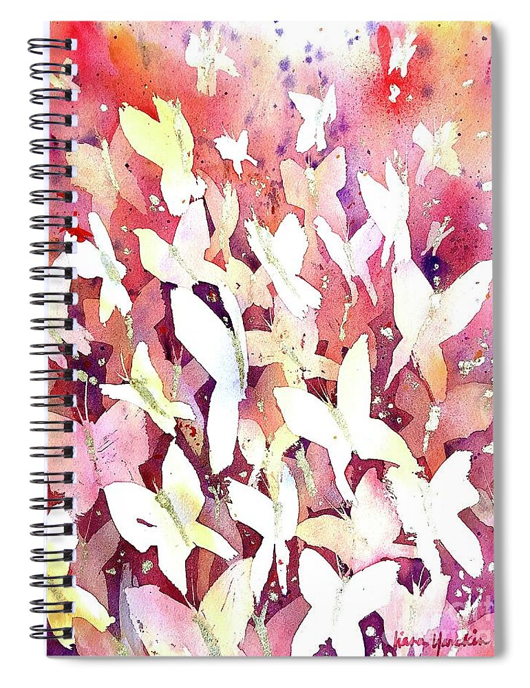 Butterfly Spiral Notebook featuring the painting Butterfly Kaliedoscope-Golden Fall by Liana Yarckin