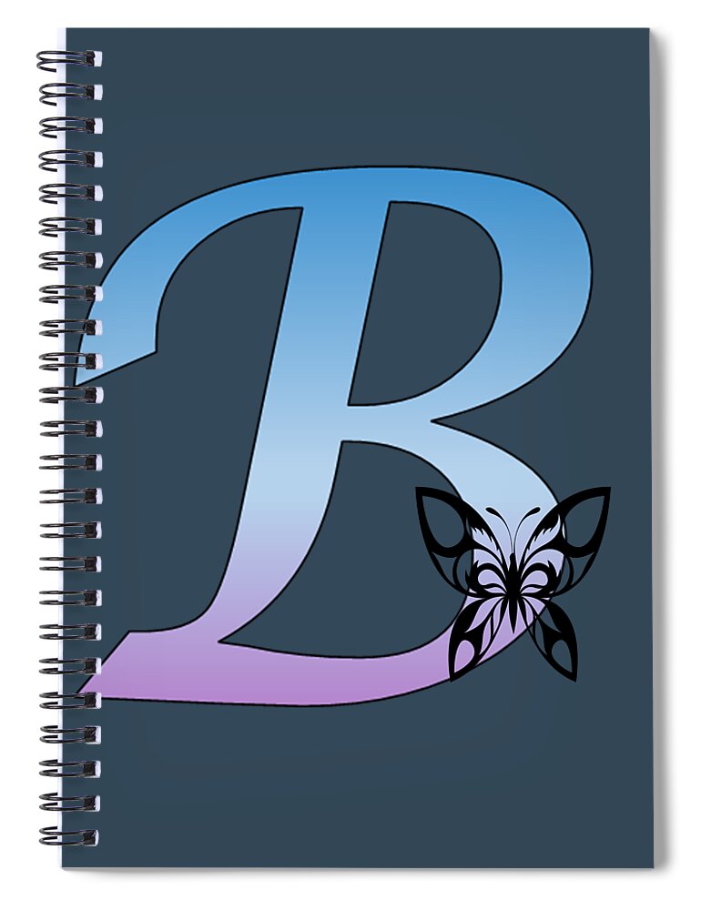 Monogram Spiral Notebook featuring the digital art Butterfly Silhouette on Monogram Letter B Gradient Blue Purple by Ali Baucom
