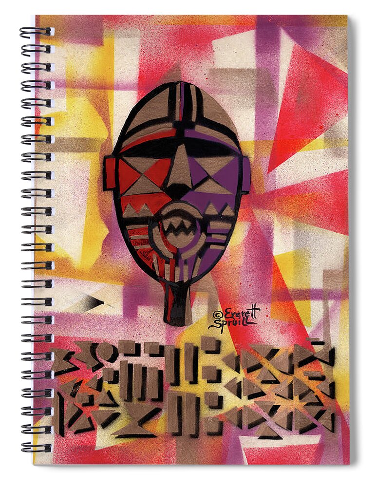 African Mask Spiral Notebook featuring the mixed media Bwa Mask of Burkina Faso by Everett Spruill