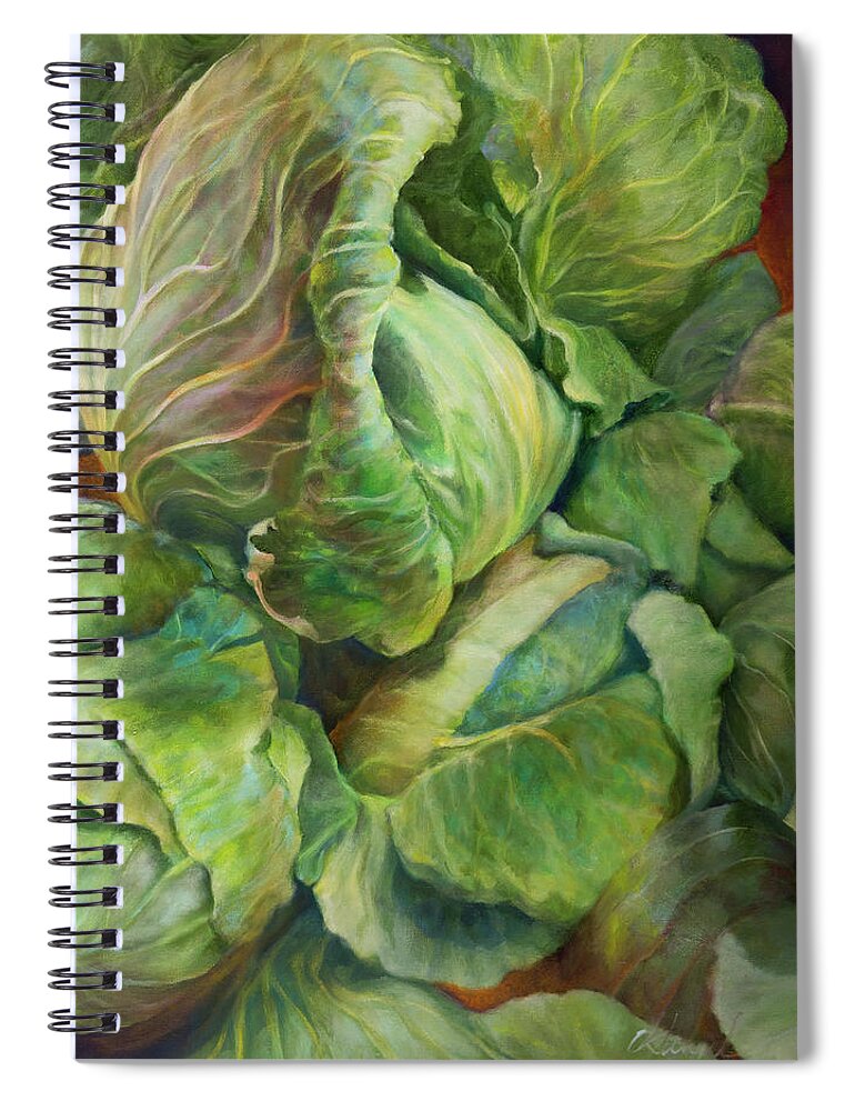 Cabbages Spiral Notebook featuring the painting Cabbage Harvest by Carol Klingel