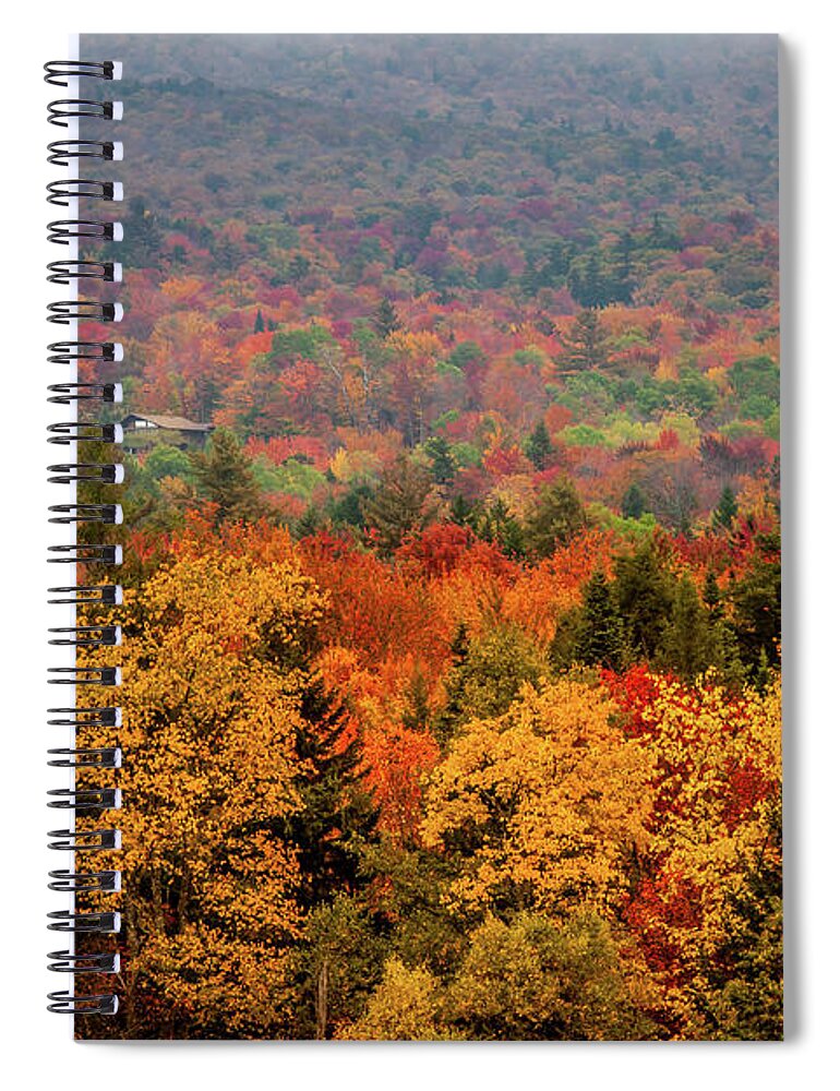 Green Mountains Spiral Notebook featuring the photograph Cabin in Vermont fall colors by Jeff Folger