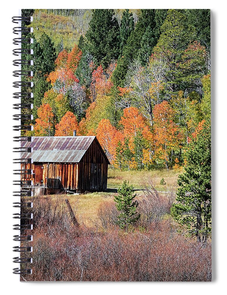 Fall Spiral Notebook featuring the photograph Hope Valley Cabin with Autumn Colors by Gary Geddes