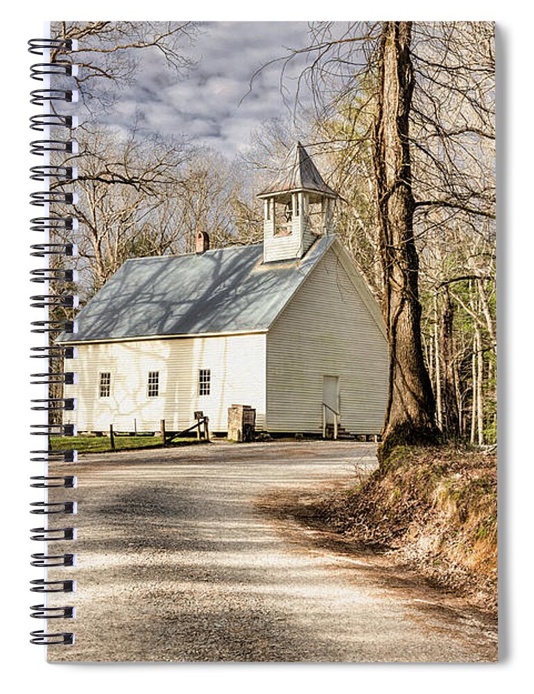 Cades Cove Spiral Notebook featuring the photograph Cades Cove Church in Winter by Marcy Wielfaert