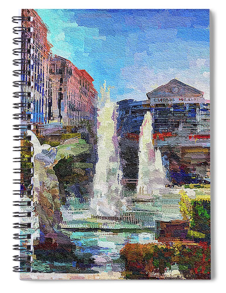 Caesars Palace Fountains Spiral Notebook featuring the photograph Caesars Palace Fountains, Las Vegas by Tatiana Travelways