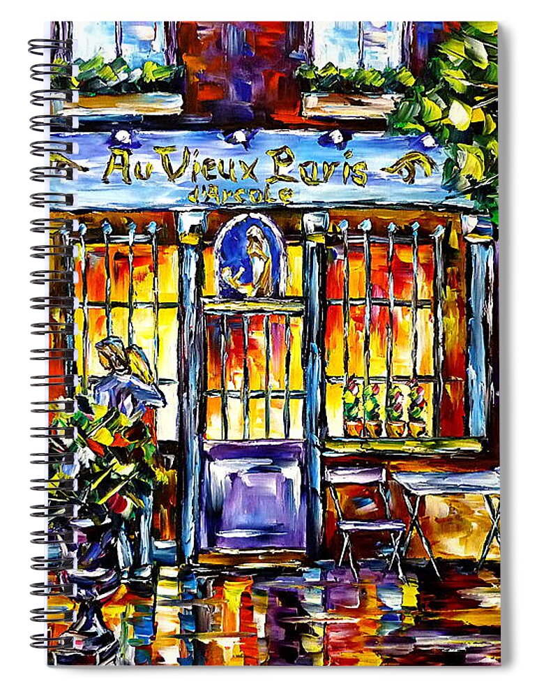 Cafe In The Evening Spiral Notebook featuring the painting Cafe Au Vieux Paris d'Arcole by Mirek Kuzniar