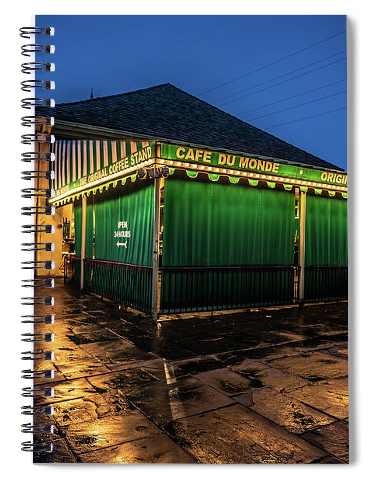 Cafe Du Monde Spiral Notebook featuring the photograph Cafe Du Monde before Dawn by Darrell DeRosia