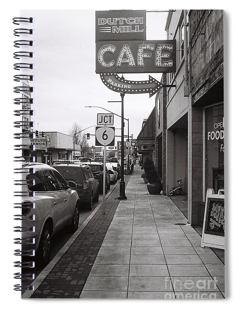 Street Photography Spiral Notebook featuring the photograph Cafe in Quiet Town by Chriss Pagani