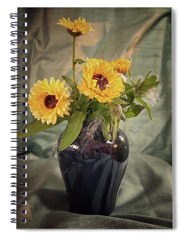 Calendula Spiral Notebook featuring the digital art Calendula Still Life by Kristin Hatt