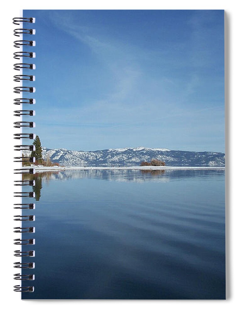 #california #laketahoe #southlaketahoe #calm #reflection #winter #vacation #peaceful #morning Spiral Notebook featuring the photograph Calm Morning at Tahoe by Charles Vice