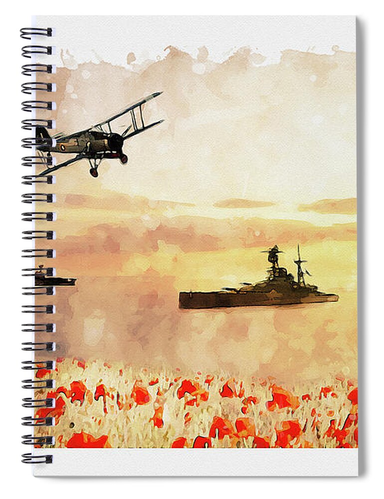 Navy Poppies Spiral Notebook featuring the digital art Calmer Waters by Airpower Art