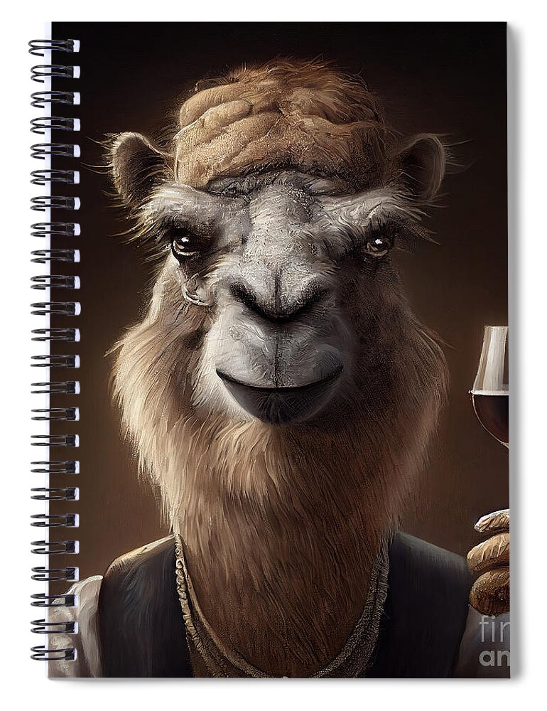 Camel Spiral Notebook featuring the painting Camel Having Drink by N Akkash