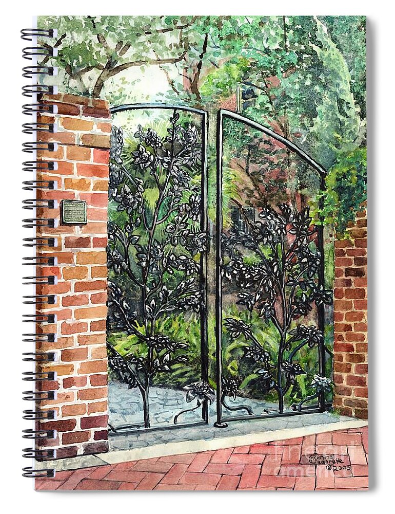 Savannah Spiral Notebook featuring the painting Camellia Gate by Merana Cadorette