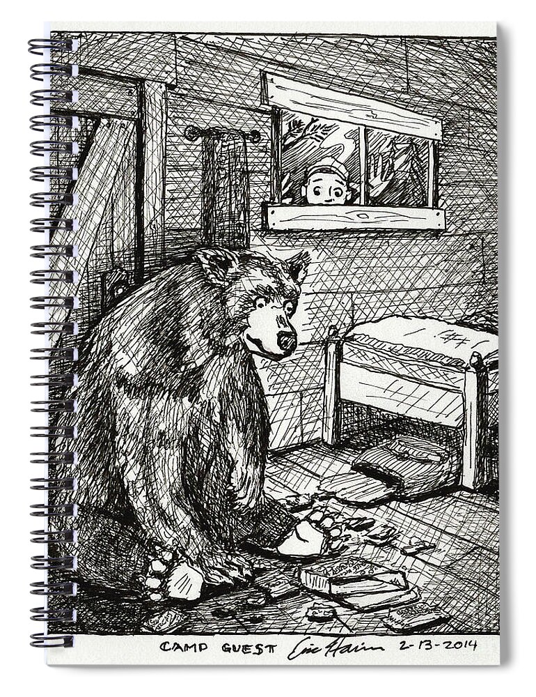 Bear Spiral Notebook featuring the drawing Camp Guest by Eric Haines
