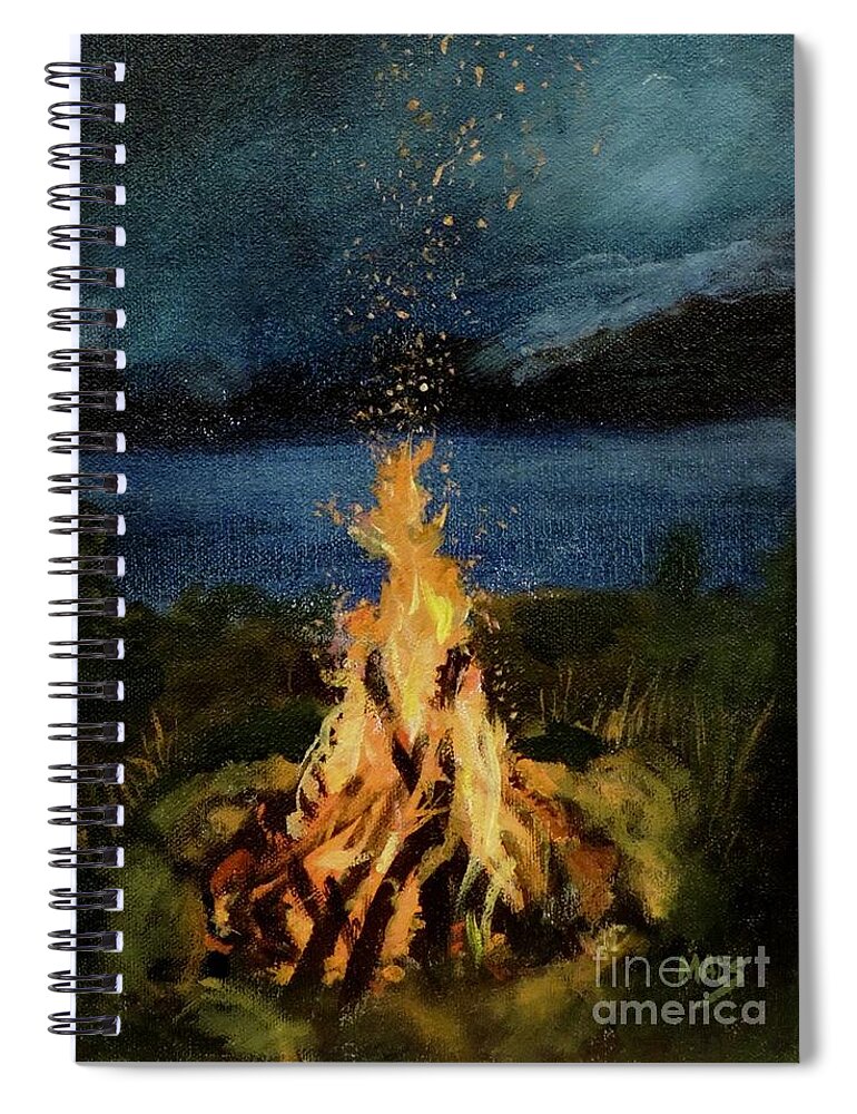 Waltmaes Spiral Notebook featuring the painting Campfire on Lac Kipawa by Walt Maes