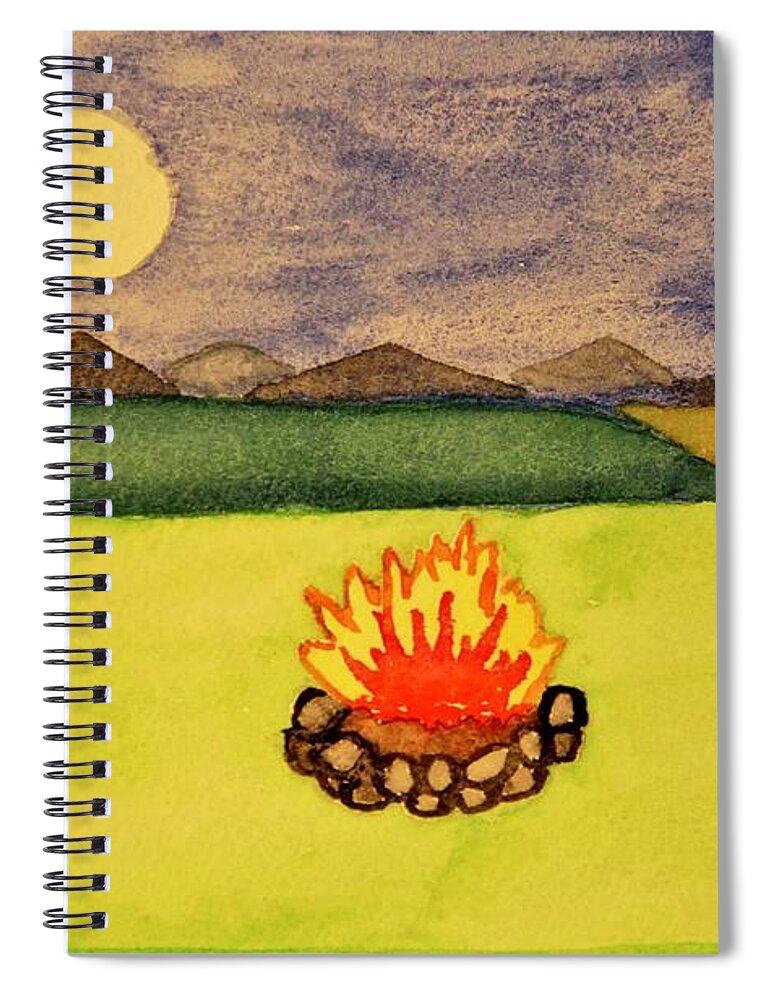 Campfire Spiral Notebook featuring the painting Campfire Rest Time by Karen Nice-Webb