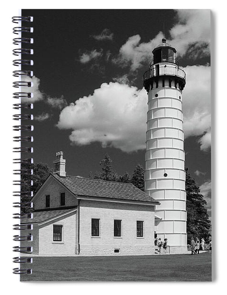 Door County Spiral Notebook featuring the photograph Cana Island Light Station at 150 B W by David T Wilkinson
